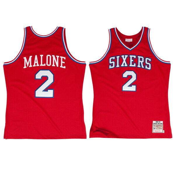 Maillot Philadelphia 76ers Homme Moses Malone 2 1982-1983 Rouge